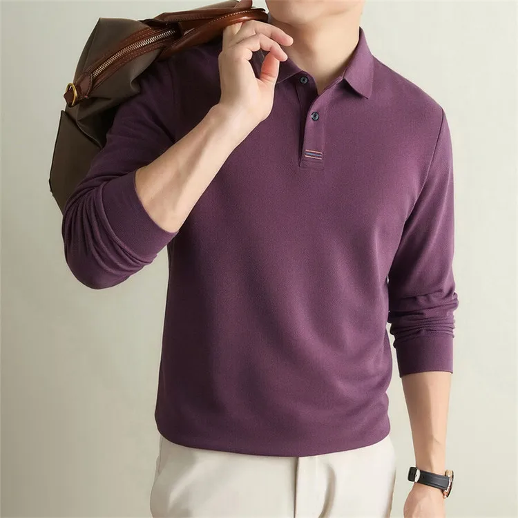 100% Mercerisierte Baumwolle Einfarbiges Business-Casual-Oberteil Herren Old Money Style Langarm-Poloshirt – Detail 23