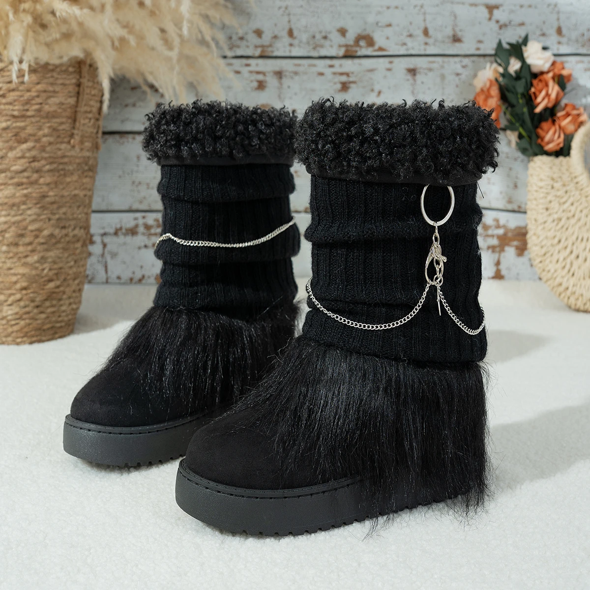 Snow boots, women's short boots, 2026 winter flat bottomed, internally raised, midsole boots, thick soled, and plush boots
