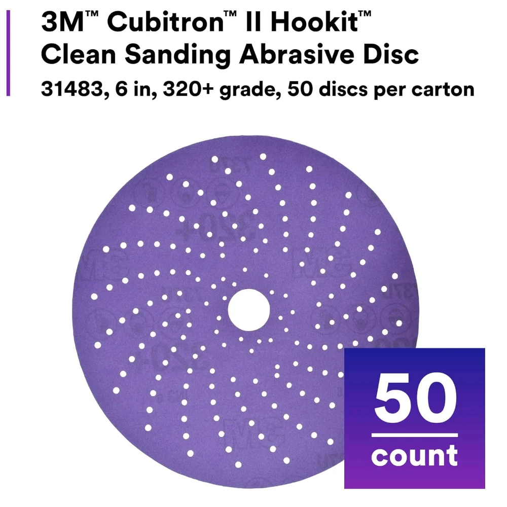 50pcs 3M 6 in Hookit Purple Clean Sanding Abrasive Disc 30760 Virtually Dust-Free High Performance Long Lasting Multi-Hole