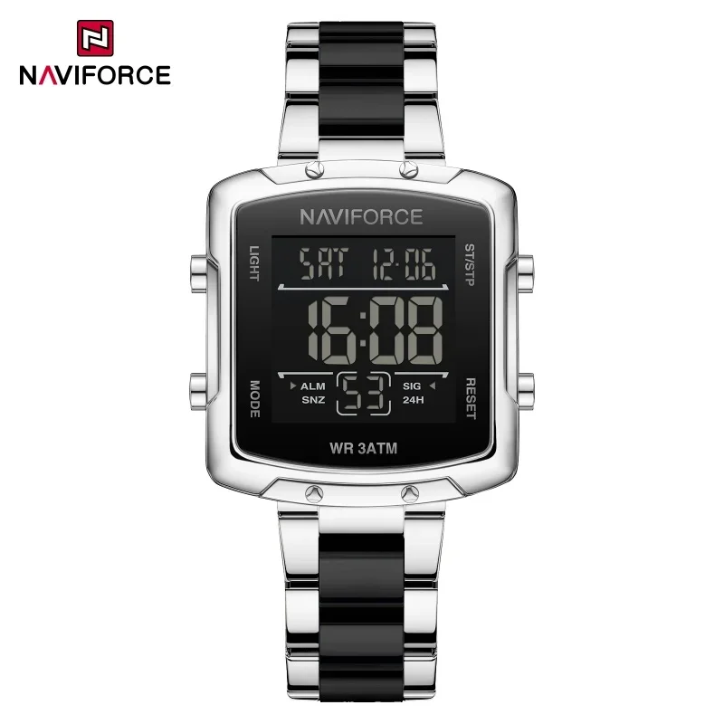 

Top Brand NAVIFORCE Women Simple Square Digital Watch 3ATM Waterproof Stainless Steel+Plastic Strap Luminous Display Watch Gift