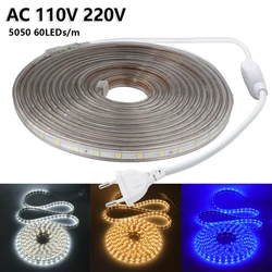 5050 60LEDs/m LED Strip Lights 220V 110V Waterproof LED Tape Flexible Outdoor Lamp With EU/US Power Plug 1m 2m 3m 5m 10m 15m 20m