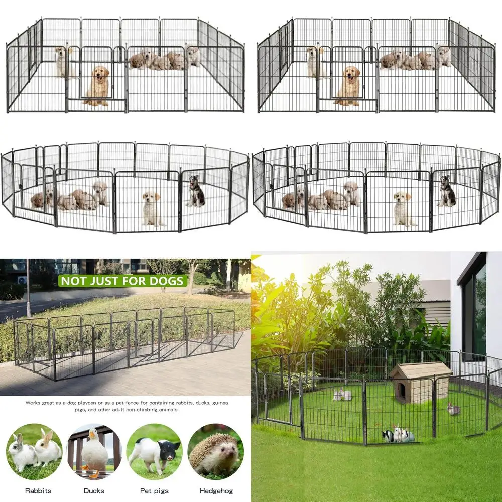 

Сверхмощный складной манеж для собак, 16 панелей, 24 высоты, в помещении/на открытом воздухе, портативный забор для упражнений для больших и средних собак, серебристый гр.
