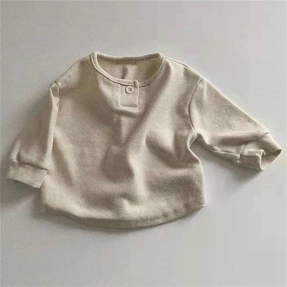 2024 Spring Autumn Baby Tops Newborn Boy Fashion Long Sleeve Tops Solid O-neck infant Boy Girl T-Shirt Child Clothes 0 to 2 Year