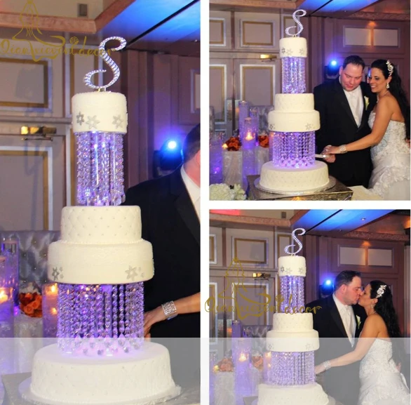Crystal Acrylic Silver Elegant Three-layer round cake display rack for Wedding Birthday