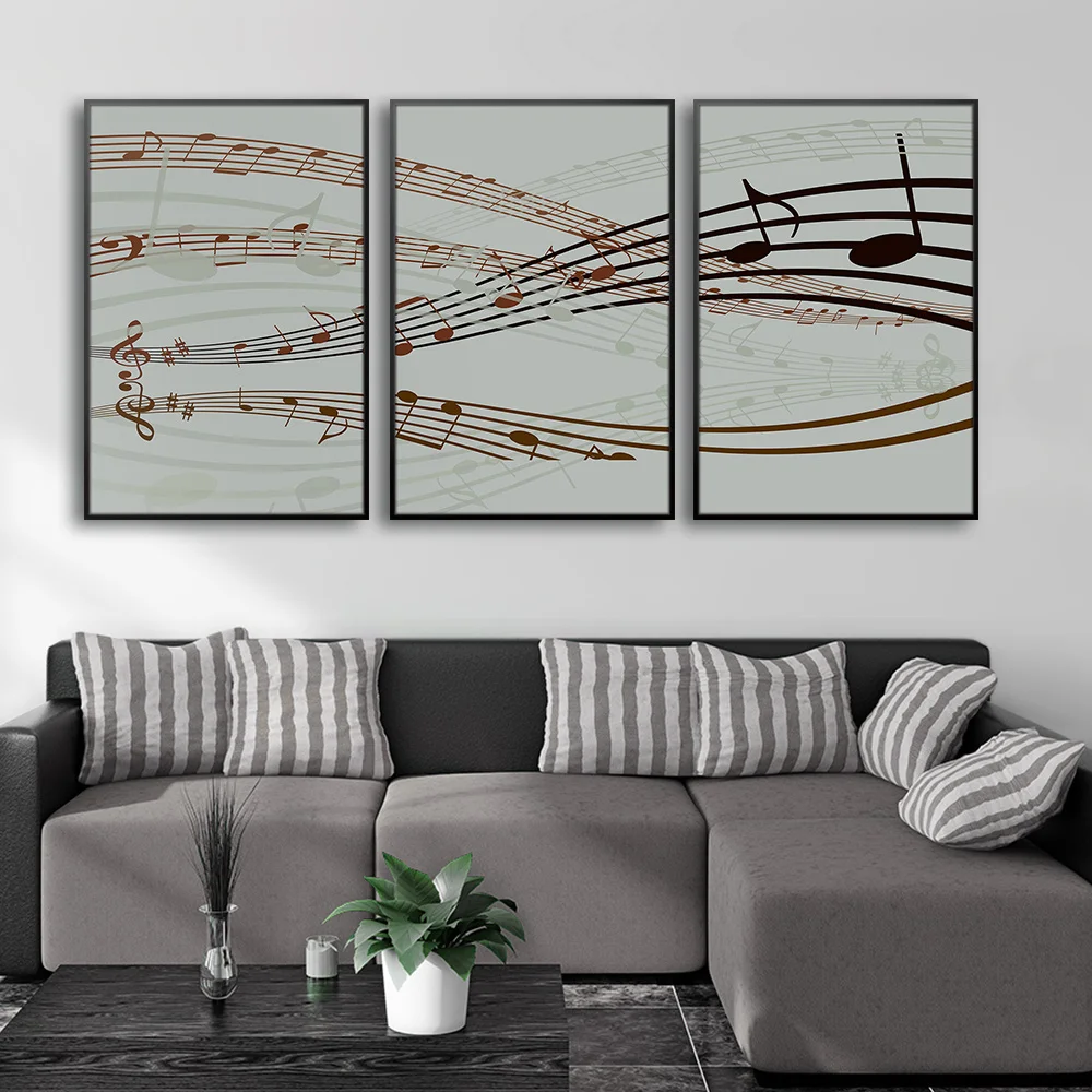 3pcs Unframed Creative Canvas Poster - Music Melody Stave Painting, Music Notes Printed Canvas Wall Art Set - For Music Lover