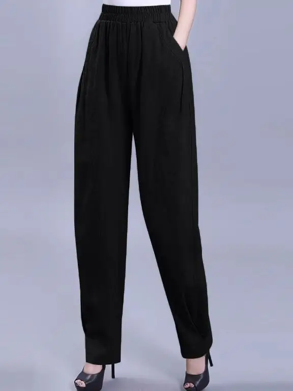 New Women's Summer Vintage Loose Wide Leg Pants Casual Carrot Pants Dad Pants High Waist Cotton Linen Harlan Pants