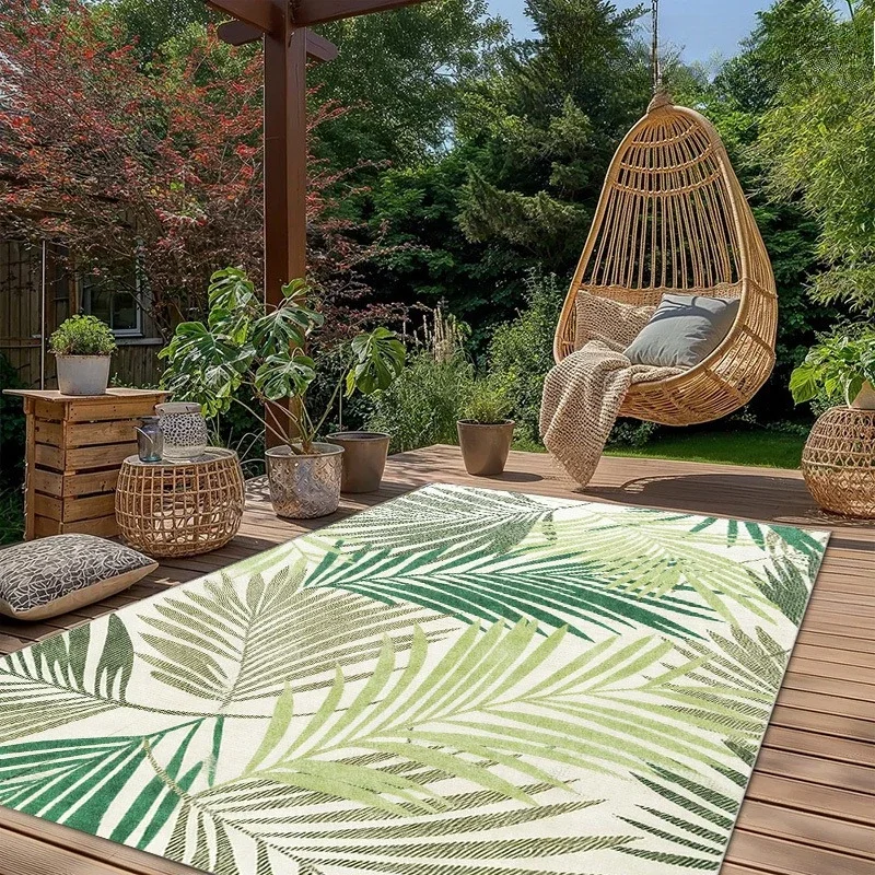 Modern Plant Pattern Rug Made of Plush And Dotted Base, Suitable for Outdoor Decor, Perfect for Patios, Balconies, Rvs, Camping