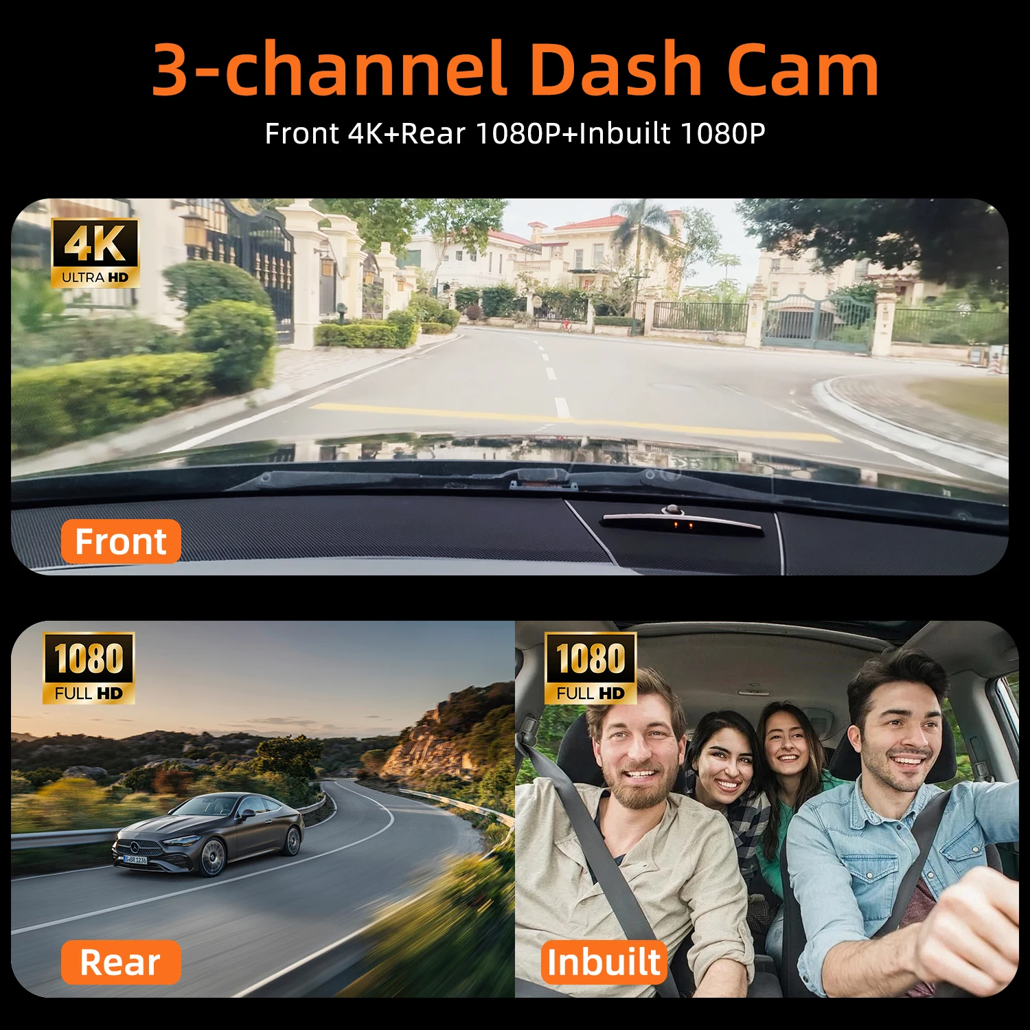3 Channel 4K Dashcam 4K+1080P Front and Rear Dash Camera IR Night Vision 24 Hours Parking Mode Support 128GB Max - view 6