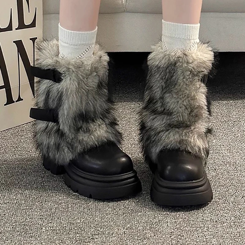 

Fur Women's Ankle Boots High Heels Luxury Warm Shoes Fashion Chunky Winter Boots 2025 New Dress Short Plush Female Snow Botas