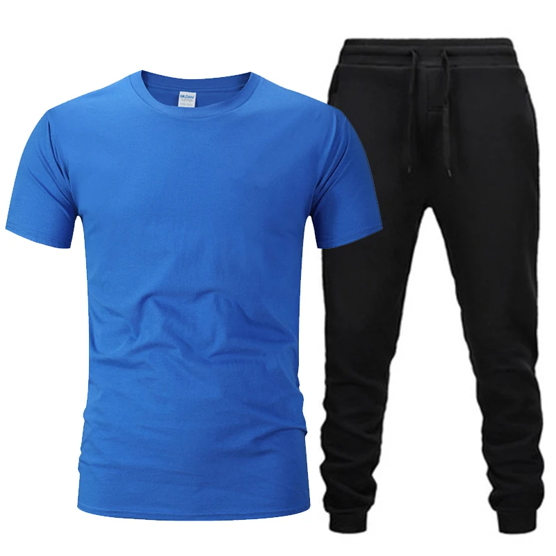 The 2023 cotton t-shirt and trousers summer cool breathable short-sleeved men's casual sports suit student personality trend two