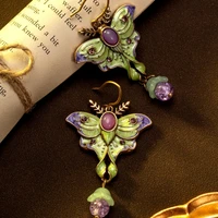 Vintage Ethnic Style Pink and Green Butterfly Pendant Earrings Suitable for Women's Daily Wear Jewelry Accessories Gifts 2