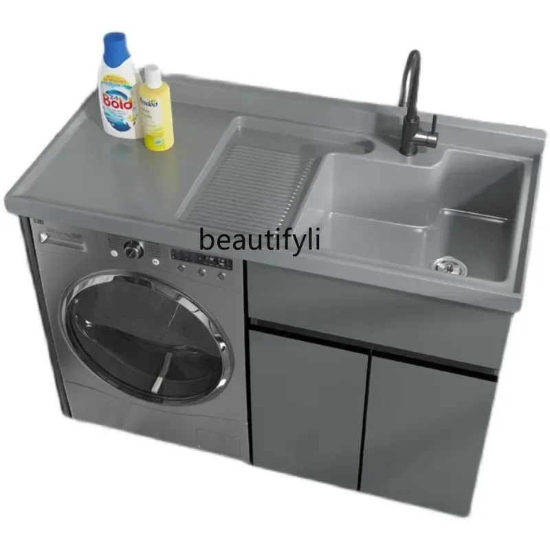 Balcony Alumimum Washing Machine All-in-One Cabinet Combination Partner Artificial Stone Wash Wardrobe Sink Inter-Platform Basin