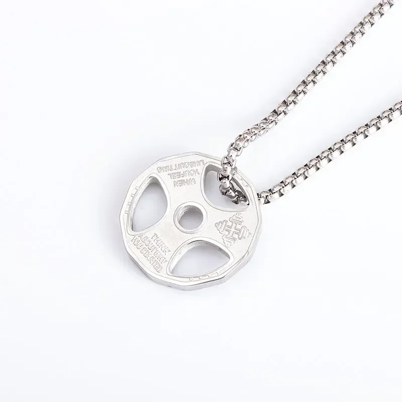 Men Women Necklace Stainless Steel Couple Barbell Pendant Fitness Gym Sports Dumbbell Weightlifting Barbell Chain Jewelry image 6