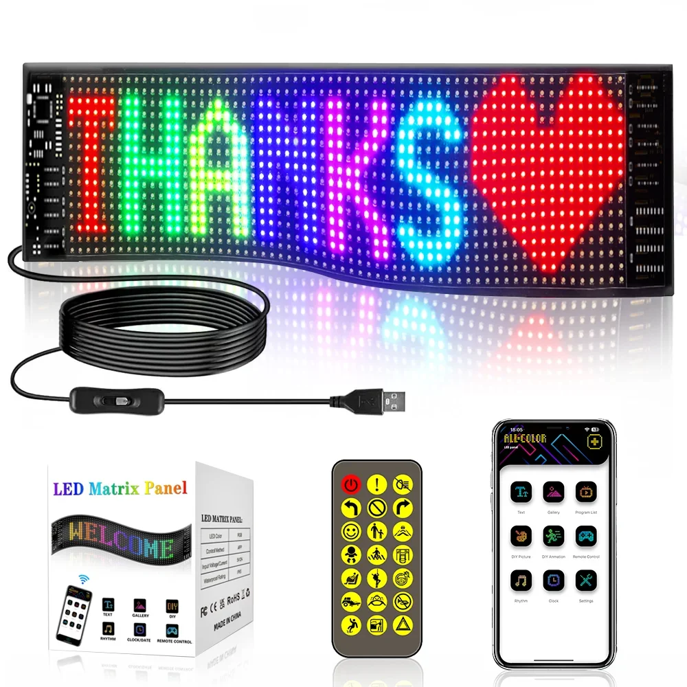 LED matice pixel panel, rolování LED značka APP USB 5V pružné adresovatelné RGB střih graffiti rolování textové animace displej