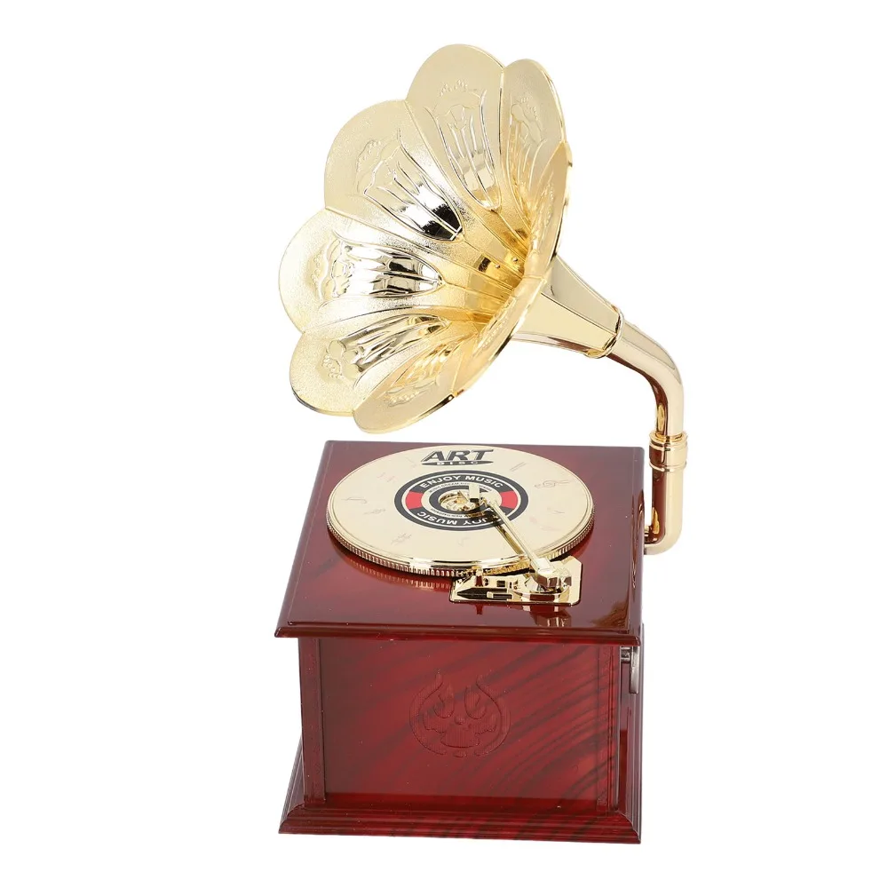 ABS Gramophone Music Box Exquisite Clockwork Mini Size Clockwork Music Box Music Box Mechanical Retro Phonograph Music Box