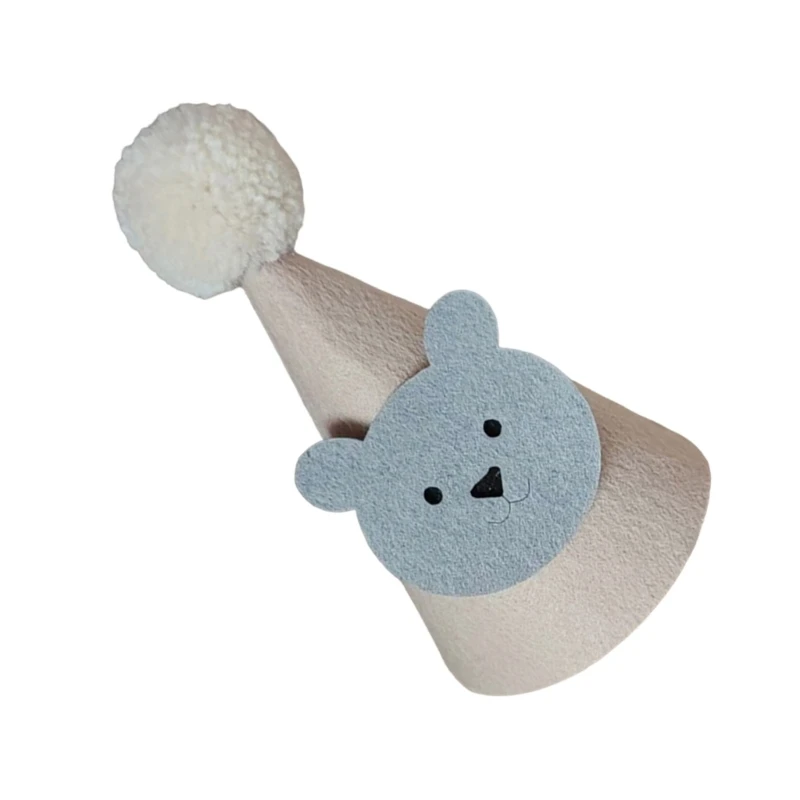 Lovely Bear Birthday Hat for Baby Infants Soft Shower Party Caps with Pom Adjustable Toddlers Shower Headwear