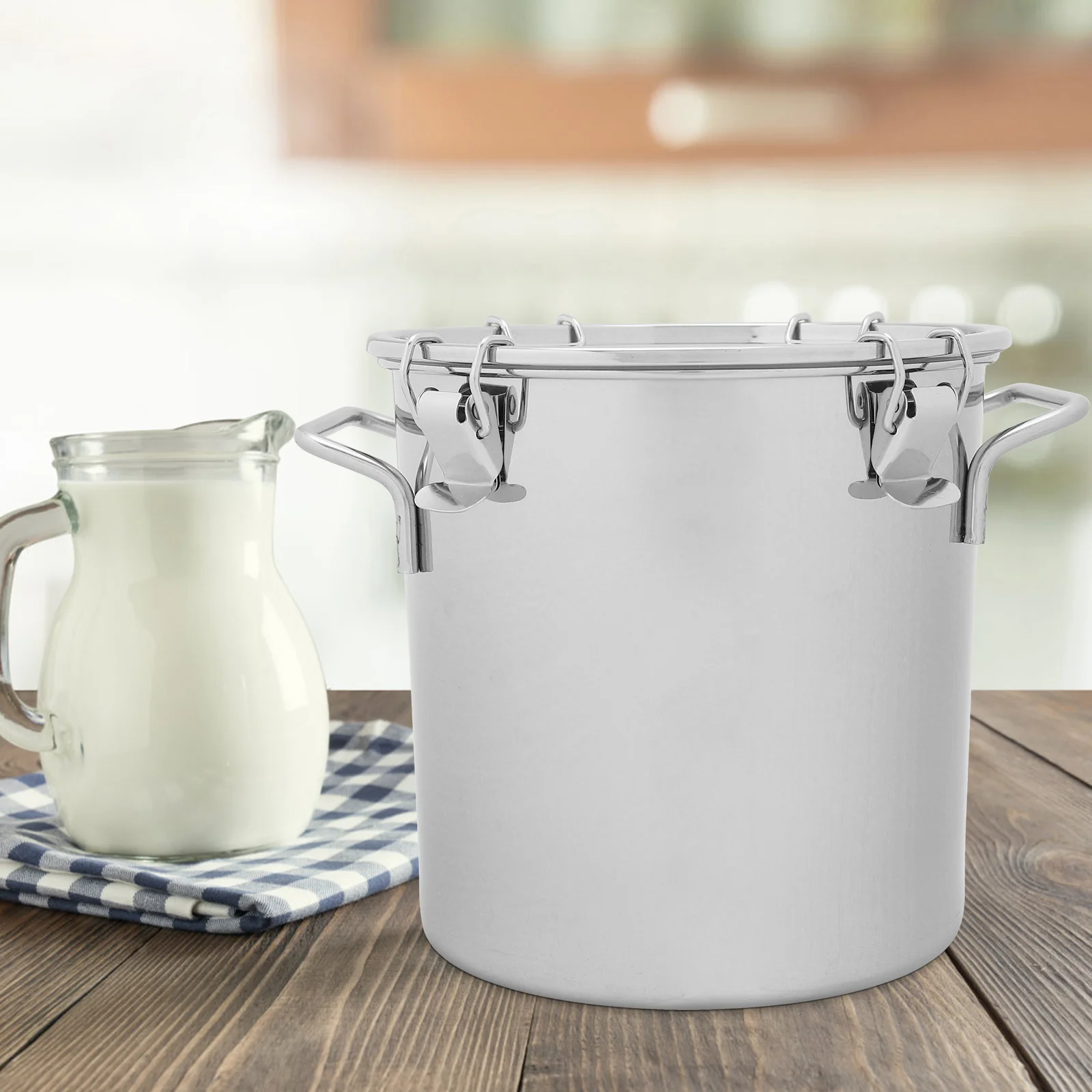 

Stainless Steel Sealed Bucket 20x20 Double Ear Portable Oil Container Household Kitchen Storage Lightweight Food