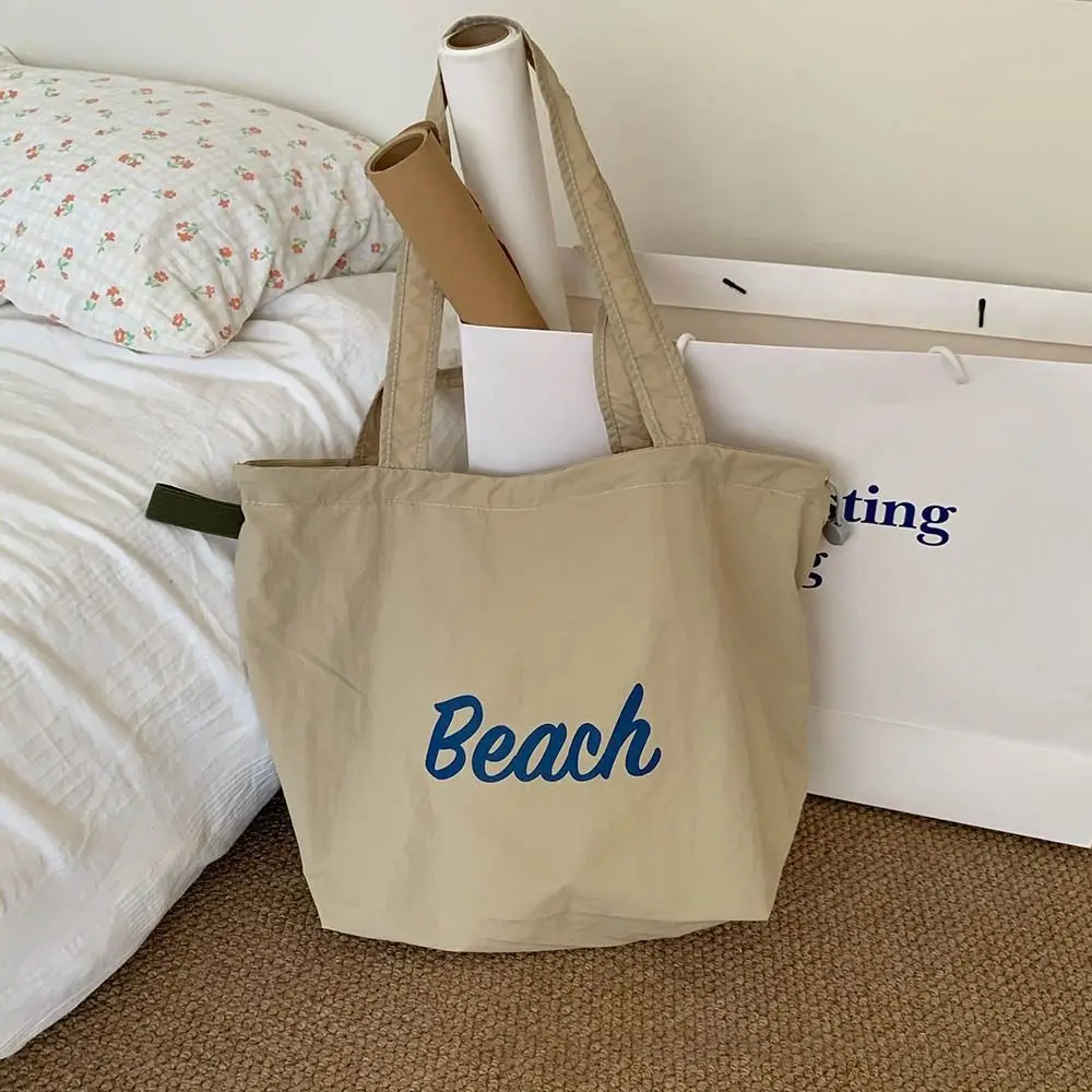 

Модная сумка для покупок на шнурке с буквенным принтом, большая вместительная сумка на плечо, легкая парусиновая пляжная сумка для путешествий