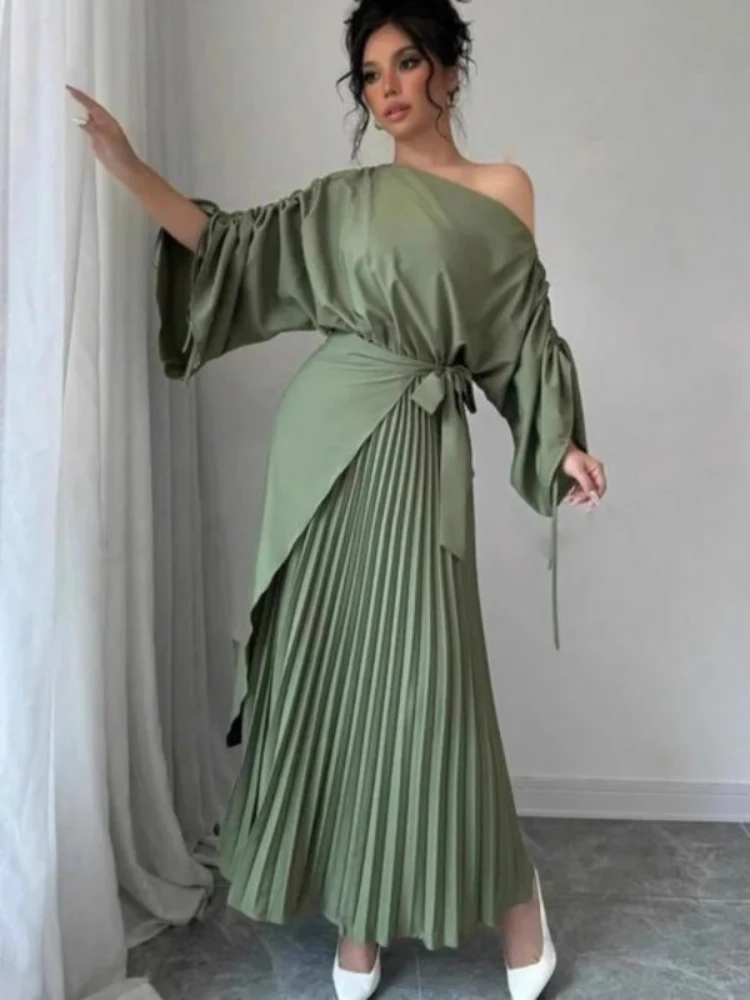 

2025 Новое простое вечернее платье из зеленого джерси, элегантное платье на одно плечо с длинными рукавами, платья для выпускного вечера, модные платья для особых случаев