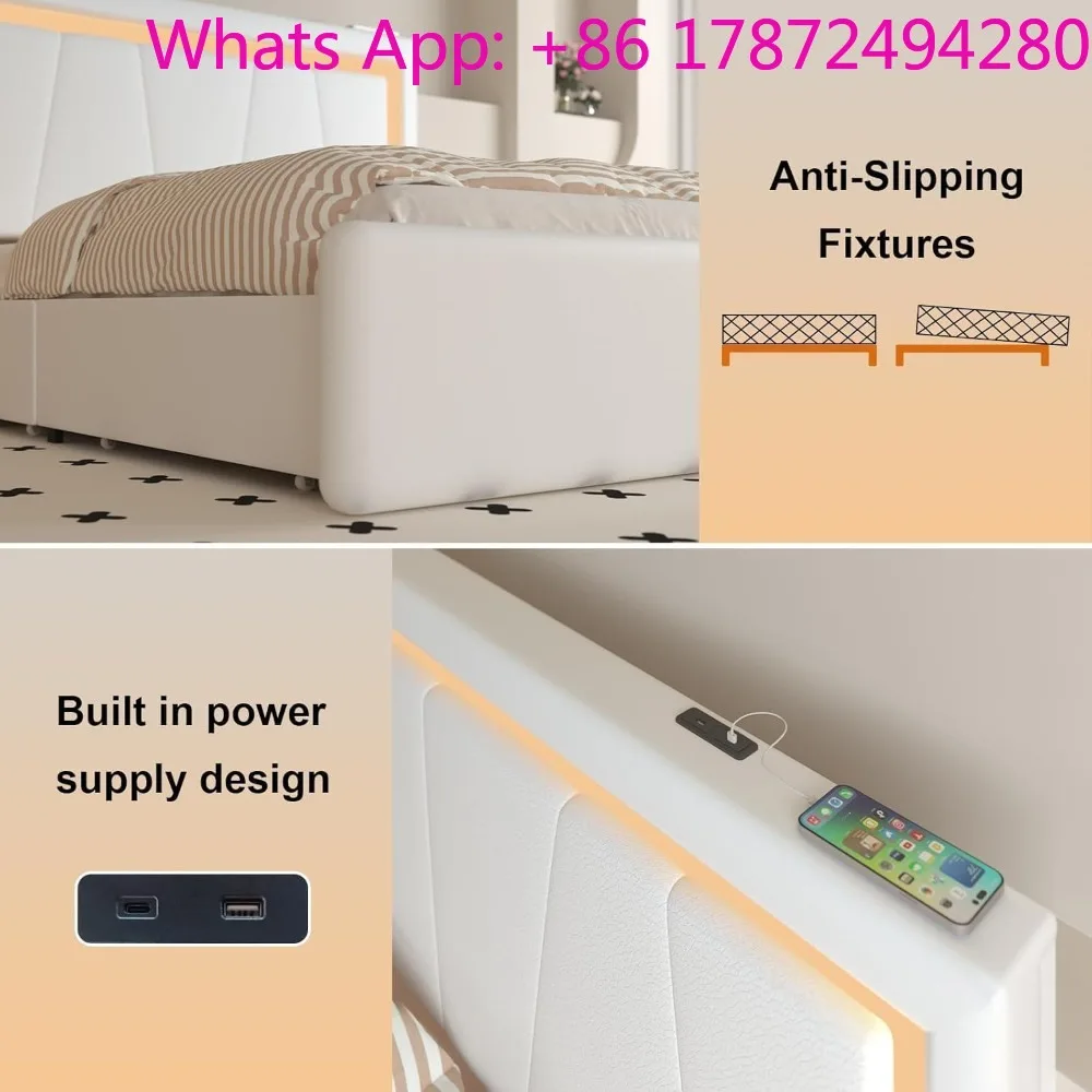 Queen Bed Frame with 4 Storage Drawers and Adjustable Headboard