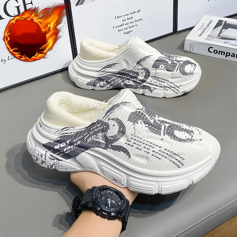 شبشب قطني للرجال، نمط جديد للخريف والشتاء، نعل داخلي سميك، مبطن بالصوف، دافئ، غير قابل للانزلاق، مقاوم للماء، حذاء قطني مغلق من الأمام #2