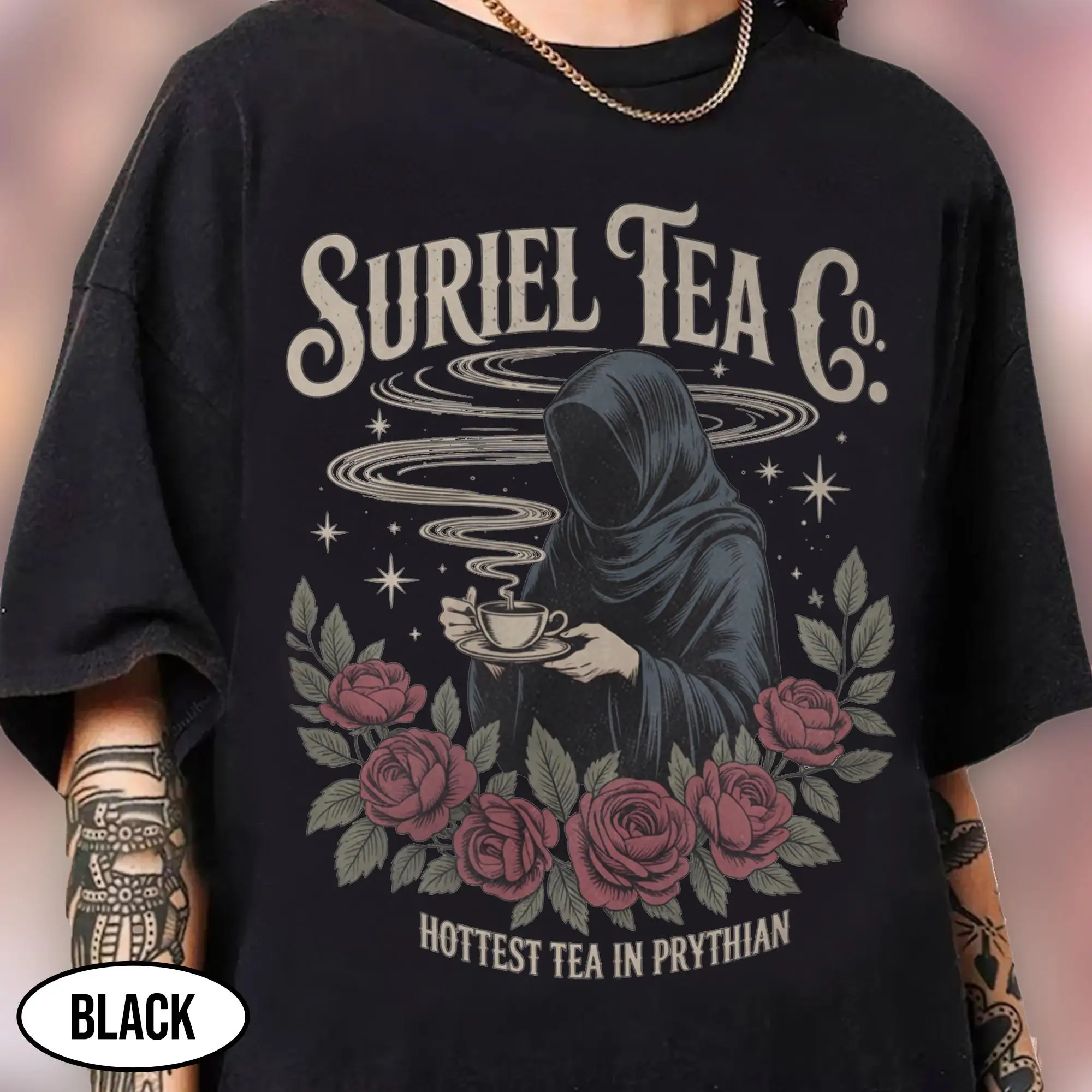 

Женская летняя футболка больших размеров в стиле ретро Suriel Tea Co, хлопковая, дышащая, стильная, универсальная, в уличном стиле, оверсайз