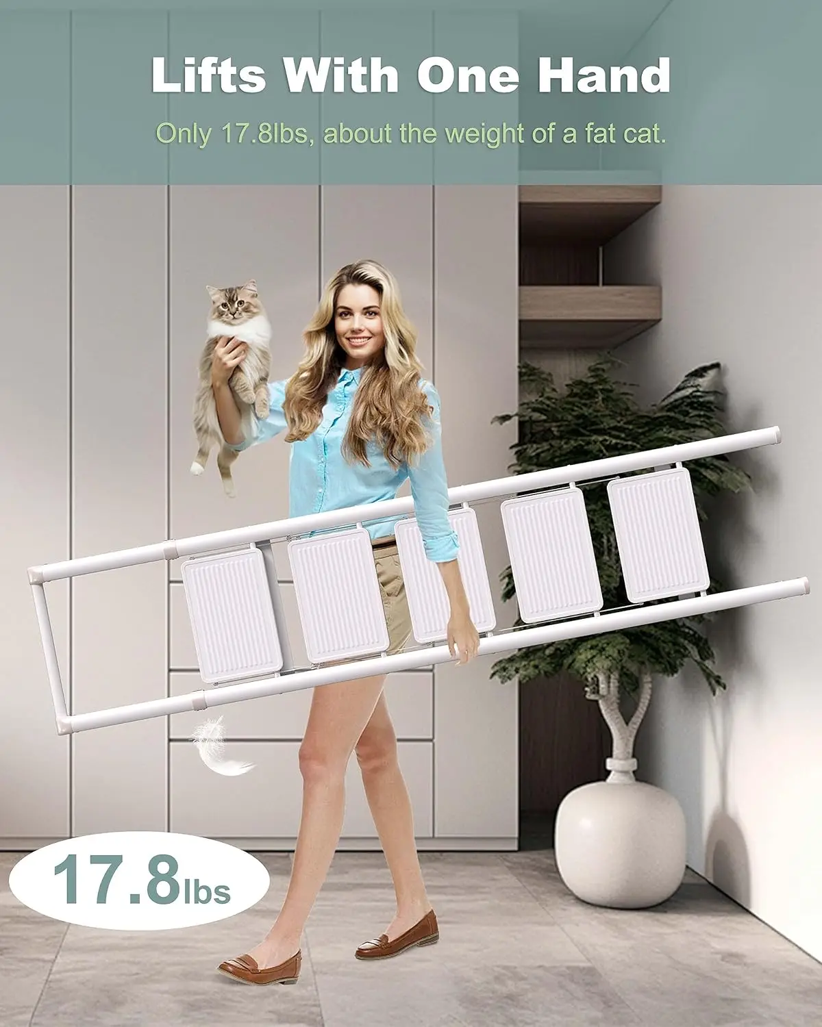 Ladder, Folding Step Stool with Handgrip and Anti-Slip Wide Pedal, Portable Stepladder for Kitchen, Home, Library, Office (300 l