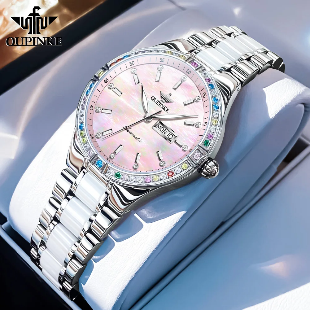 

OUPINKE Diamond Women’s Watches Luxury Original Import Automatic Movement Mechanical Wristwatch Ceramics Strap Ladies Watch 2024