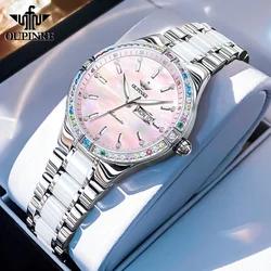 OUPINKE Diamond Women’s Watches Luxury Original Import Automatic Movement Mechanical Wristwatch Ceramics Strap Ladies Watch 2024