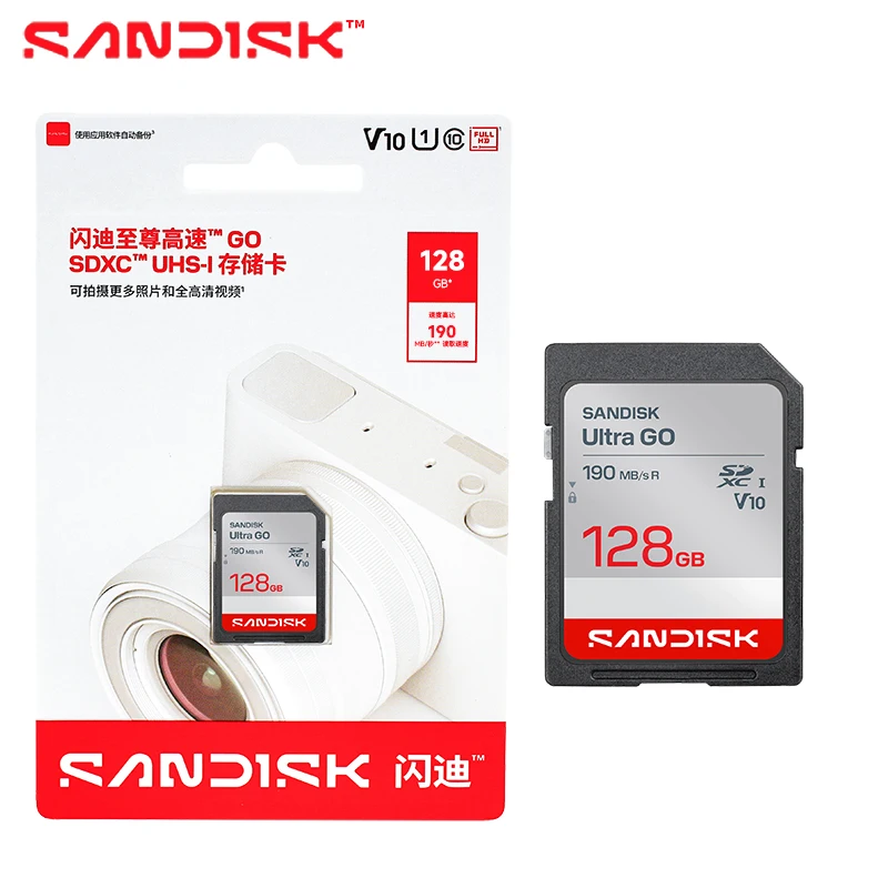 Sandisk Ultra GO SD Card 32GB 64GB 128GB UHS-I SDHC SDXC Memory Card Up to 190MB/s Full HD Video High Speed for Camera Laptop PC