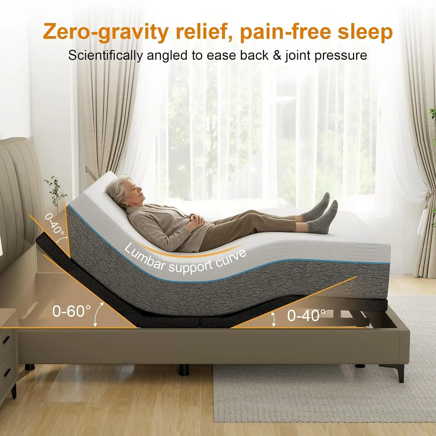 Twin XL Adjustable Bed Frame With Mattress Head And Foot Lift & Head-Pillow-Tilt, Electric Bed Base With Under-Bed, Customized