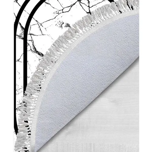 Dowry Wonderland Oval Fringed 2'li Bath Mat Pad Linear Stone White