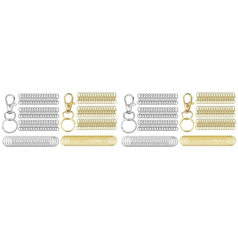 

RMWIN-200Set Metal Swivel Snap Hooks With Key Rings For Keychain Clip, Lanyard, Key, Art Crafts, Silver+Gold