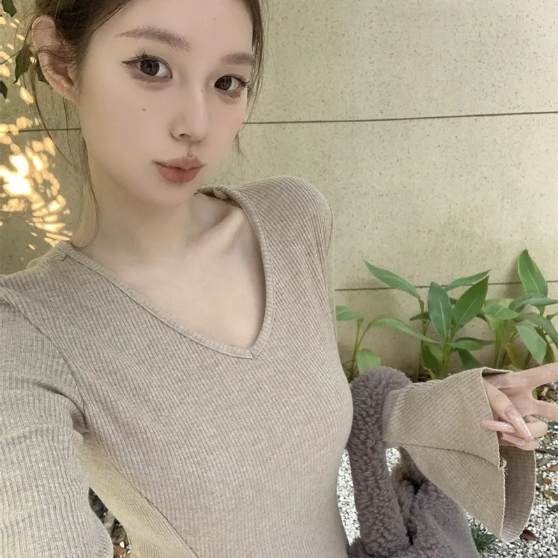 Ele Pure Desire Sexy Long Sve V-Ne Camada de base que pega a cintura Dr Outono Inverno Novo Sle Feminino Faion Dr