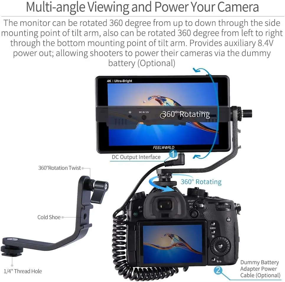 EELWORLD LUT6 6 Inch 2600nit Ultra Bright Touch FieldDSLR Camera Monitor | 4K HDMI In Out, 3D LUT, HDRWaveform Histogram Focus