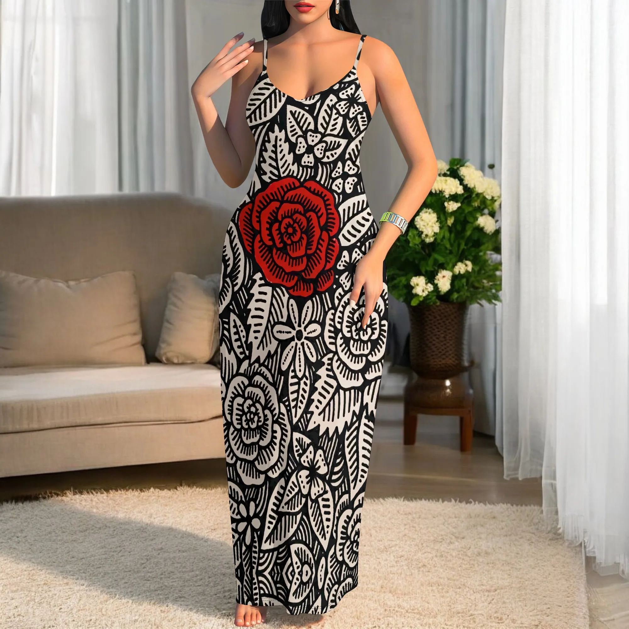 

Women's Black V-Neck Pocket Plus-Size Dress Polyester A-Line Knee Casual Fall Comfortable
