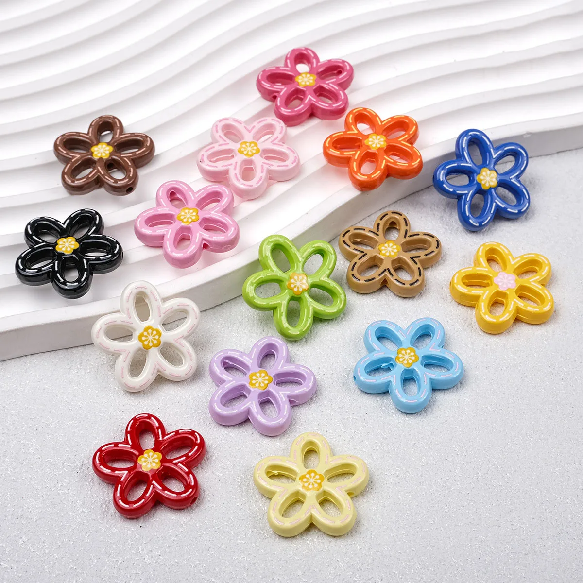 DIY Jewelry Findings AB Colors Hollow Out Style Acrylic Flowers Beads Fit Necklace Bracelet Earring Keychain 24*25*5mm 70pcs