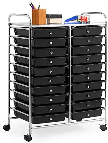 

20 Drawers Cart w/Rolling Wheels, Multipurpose Mobile Rolling Drawer Cart for School Classroom Office Home Salon, Files Scrapbo