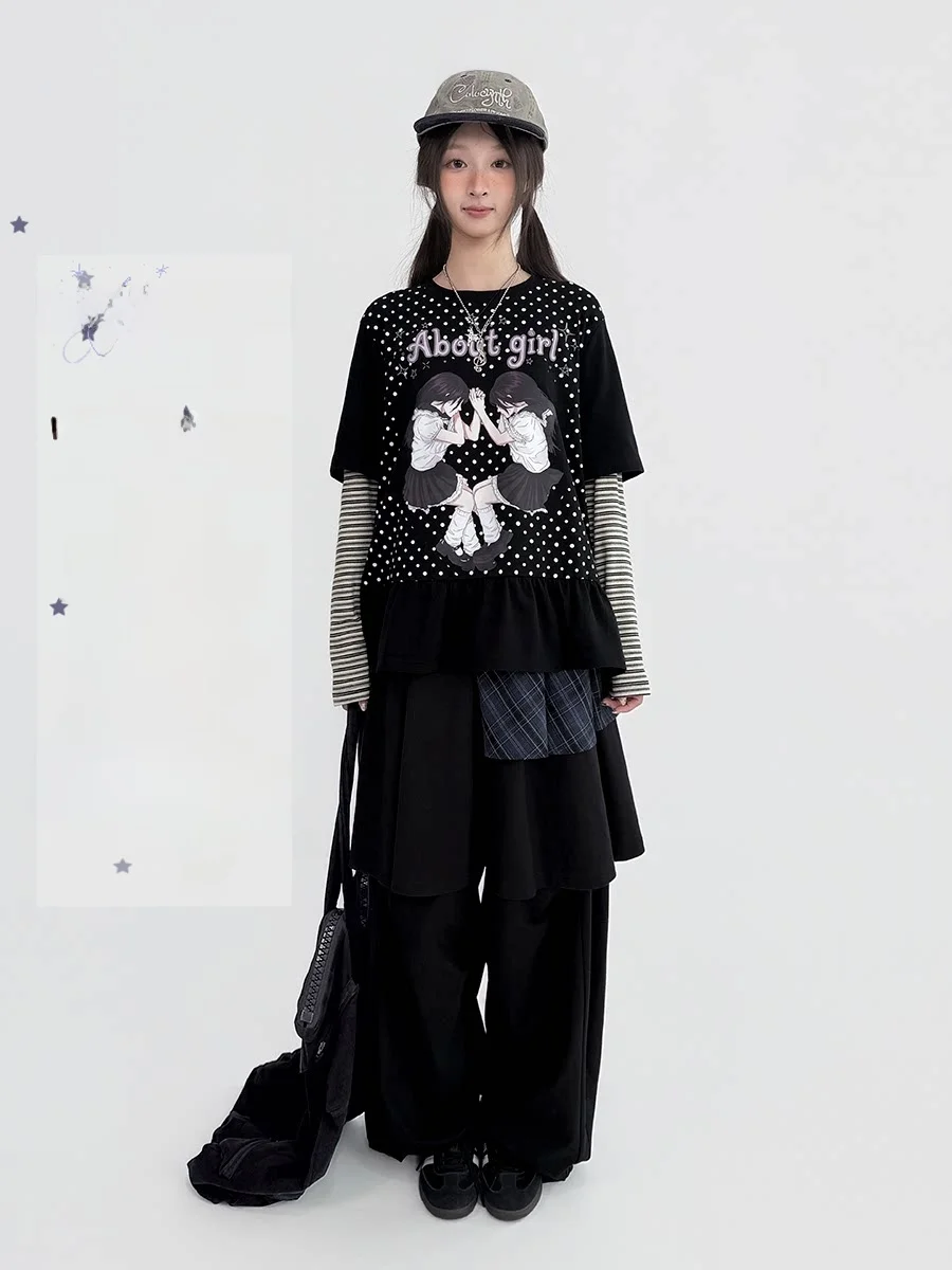 

Женская футболка с длинным рукавом Bla Stripe Splice, имитация двухслойности, весна-лето, повседневная, удобная, мягкая, дышащая, хлопковая.