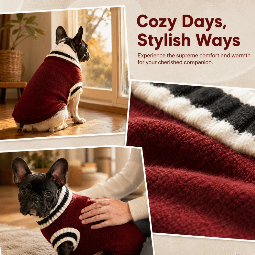 Red Pet Knitwear V-Neck Thick Fabric Pet Sweater Knitting And Flocking Material Three Dimensional Tailoring Dog Warm Coat Rabbit