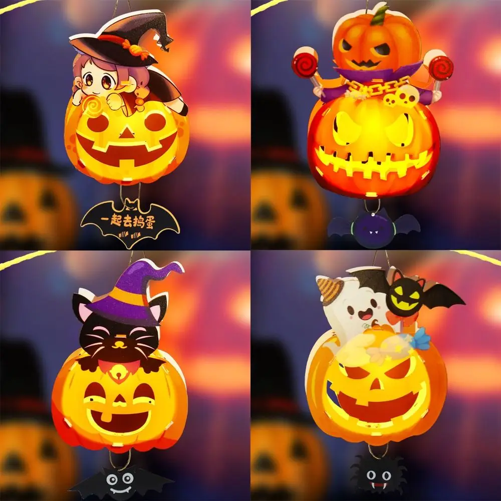 Happy Halloween Day Halloween Lantern DIY Materials With LED Light Handmade Halloween Pumpkin Lantern Luminous Glowing