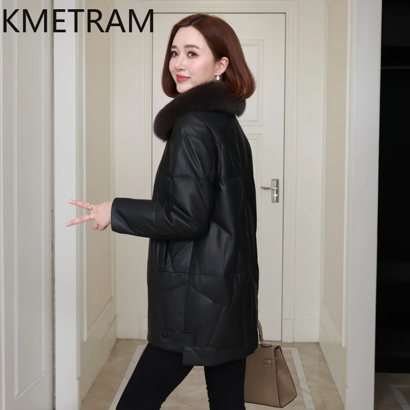 Witte ganzendons pufferjack voor dames 100% schapenvacht Lange donsjassen Winterkleding Vos Bontkraag Jassen Los 2024ojiк