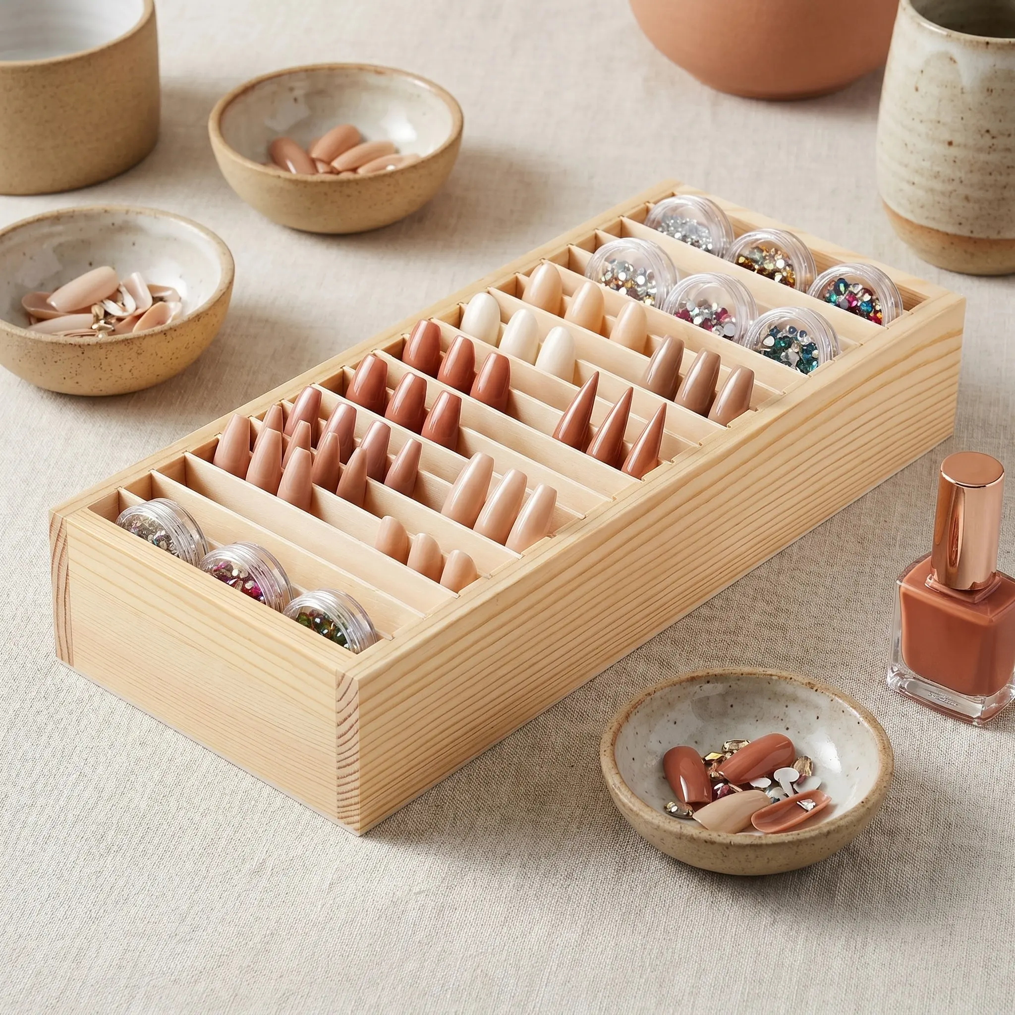 1Pcs Wooden Card Storage Box Organizer Detachable Compartment Name Cards Compact Desktop Home Office Business