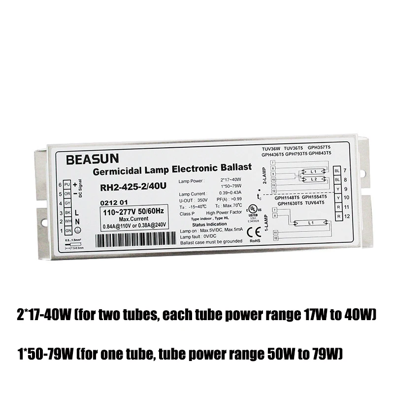 

Electronic RH2-425-2/40U Electronic Ballast - Special for 40W and 79W UV Lamps