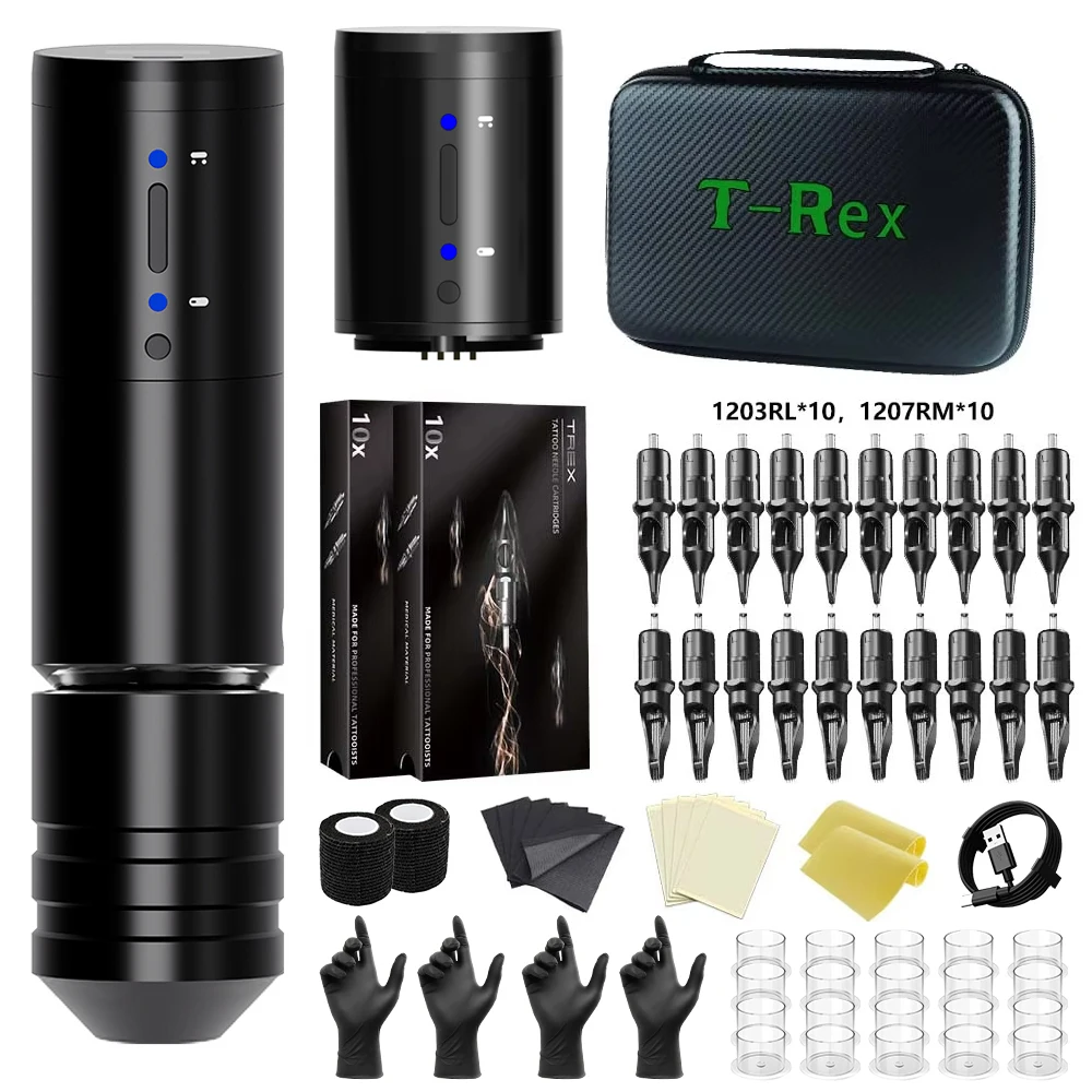 

T-Rex tattoo machine, professional wireless tattoo machine kit, comes with 2 replaceable batteries for long-term operation