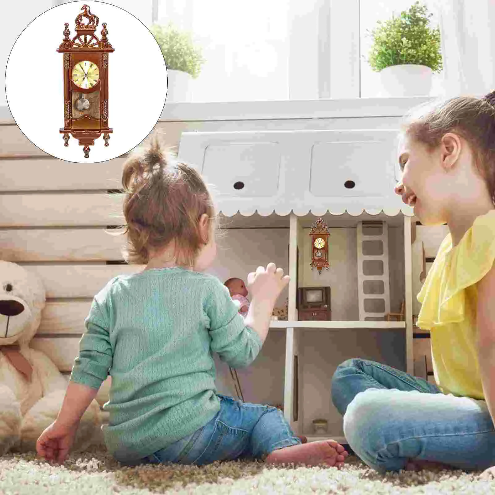 Casa de muñecas reloj romano muebles de juguete accesorios Vintage en miniatura juguetes de Metal colgante para niños