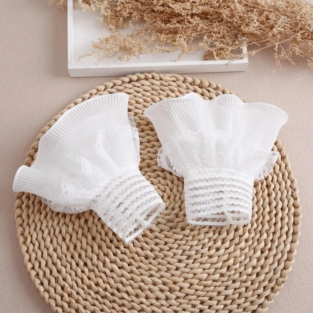 Gentle Embroidery Details False Wrist Cuffs Mesh Double-layer Detachable Sleeves Solid Color Ruffle Lace Fake Cuffs Halloween