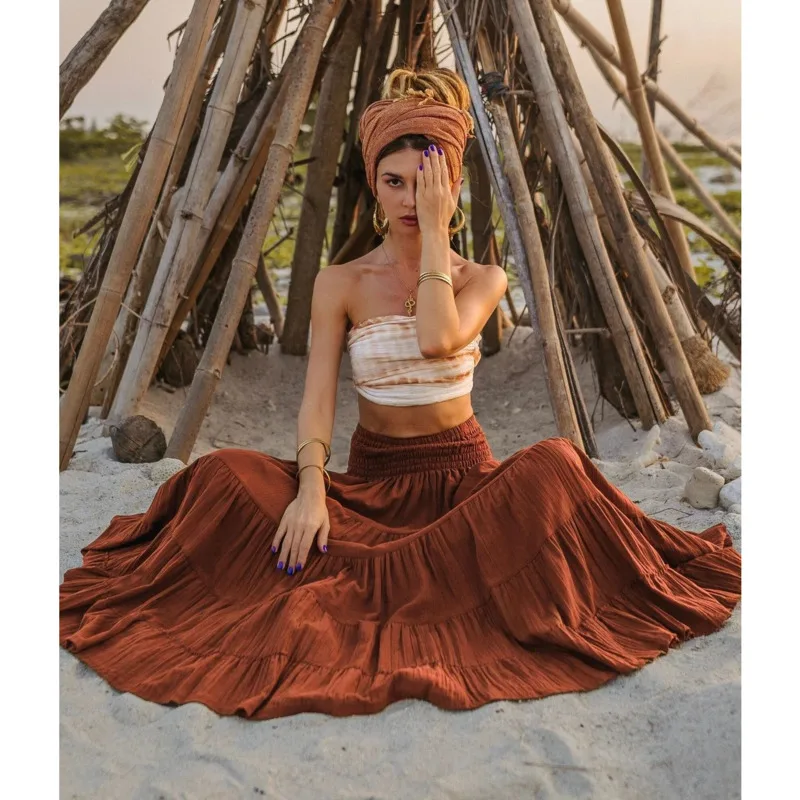 

Bohemian Hippie Style Loose Long Skirt Retro Nepalese Elf Design Strapless Half Skirt For Forest Witch And Festival Outfits New