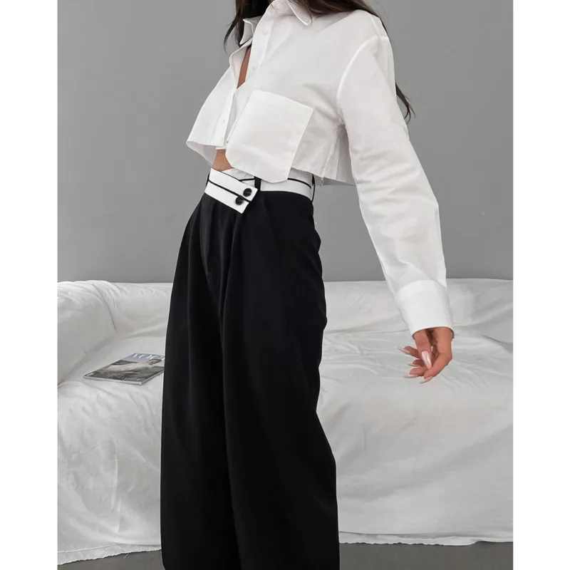 

High Waist Casual Wide Leg Pants For Women Black Suit Office Lady Straight Trousers Stylish Comfortable Clothes Fashion Outfit