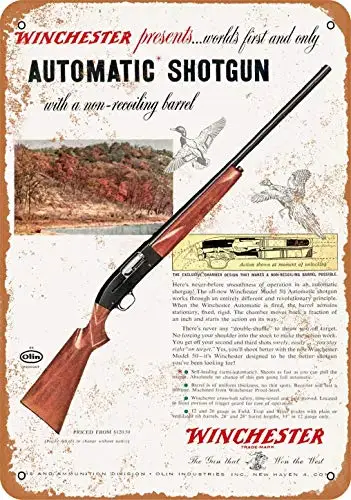 Blechschild 1954, Metallschild „Wter World's First Automatic Shotgun“ im Vintage-Look